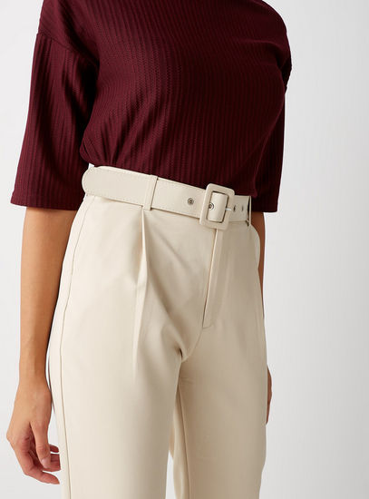 Solid Trouser with Belt and Pockets