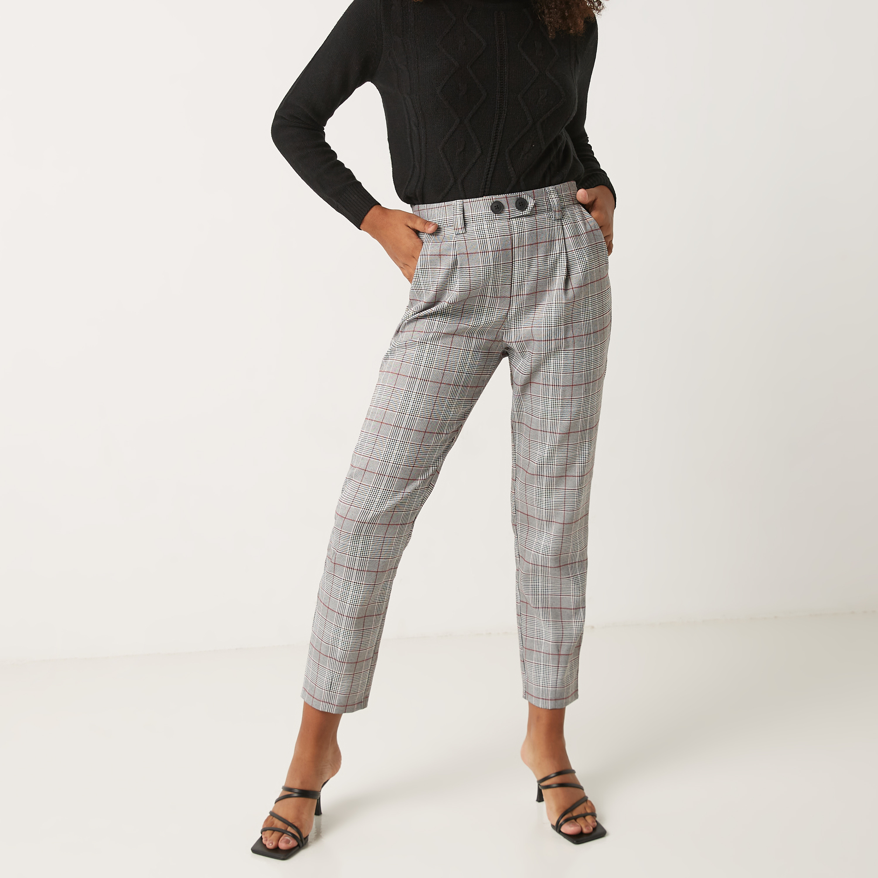 Vilagallo Tartan Print Wide Leg Trousers Multi | Cilento Designer Wear