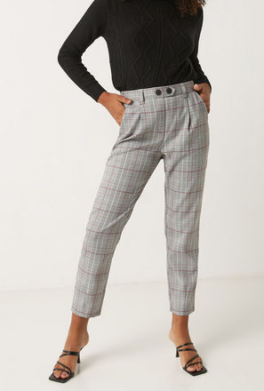 Checked Pants with Button Closure and Pockets