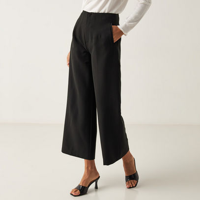 Solid Wide-Leg Pants with Button Closure