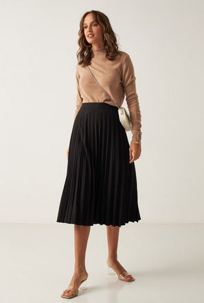 Pleated Midi Skirt with Semi-Elasticated Waistband