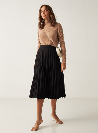 Pleated Midi Skirt with Semi-Elasticated Waistband