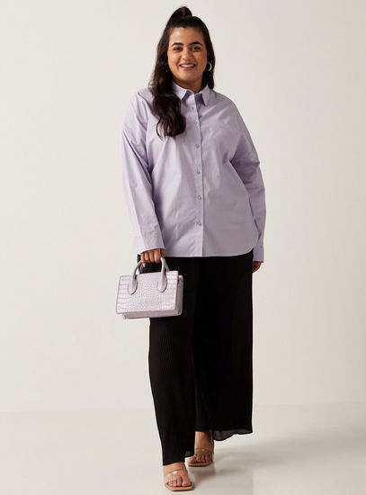 Solid Shirt with Long Sleeves and Pleat Detail