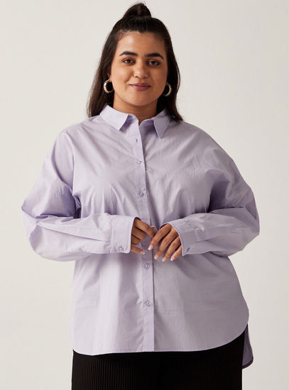 Solid Shirt with Long Sleeves and Pleat Detail