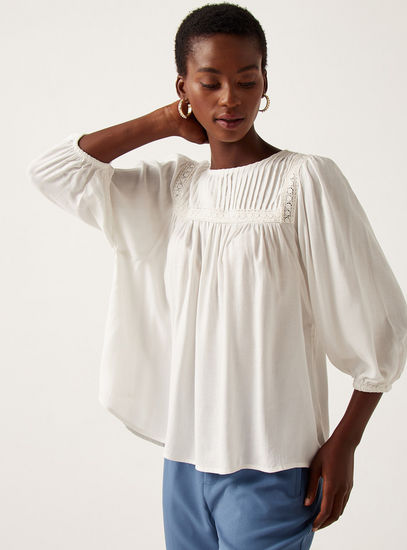 Solid Top with Lace Detail and 3/4 Sleeves