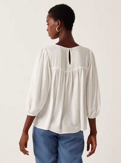 Solid Top with Lace Detail and 3/4 Sleeves