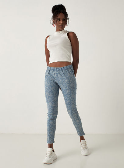 Paisley Print Mid-Rise Jeggings with Elasticated Waistband