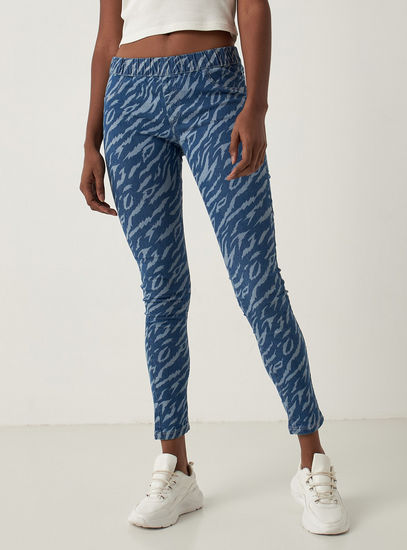 All Over Print Mid-Rise Jeggings with Elasticated Waistband