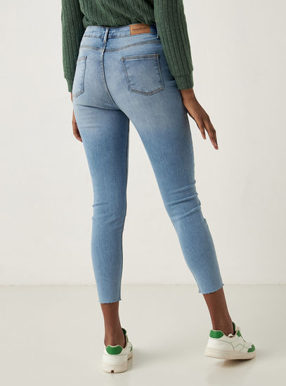 Solid Skinny Fit BCI Cotton Cropped Jeans with Button Closure
