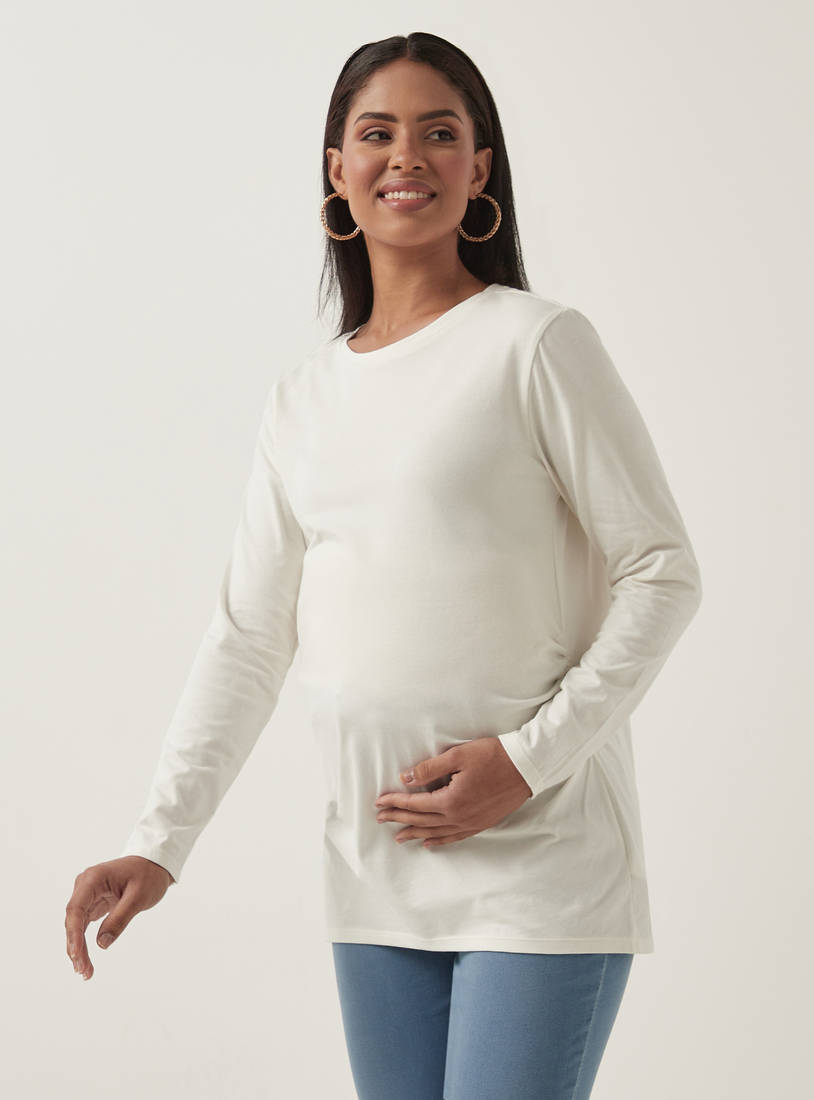 Set of 2 - Solid Round Neck Maternity T-shirt with Long Sleeves-Tops & T-shirts-image-1