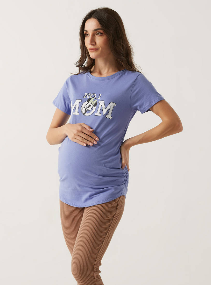Minnie Mouse Print Maternity T-shirt with Round Neck and Short Sleeves-Tops & T-shirts-image-0