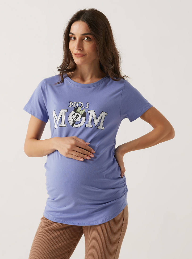 Minnie Mouse Print Maternity T-shirt with Round Neck and Short Sleeves-Tops & T-shirts-image-1