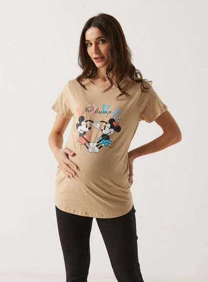 Mickey and Minne Mouse Print Maternity T-shirt with Round Neck and Short Sleeves-Tops & T-shirts-image-1
