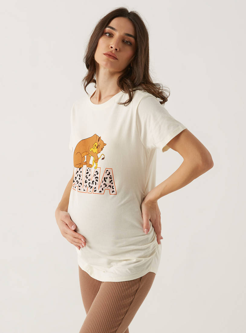 Lion King Print Maternity T-shirt with Round Neck and Short Sleeves-Tops & T-shirts-image-0
