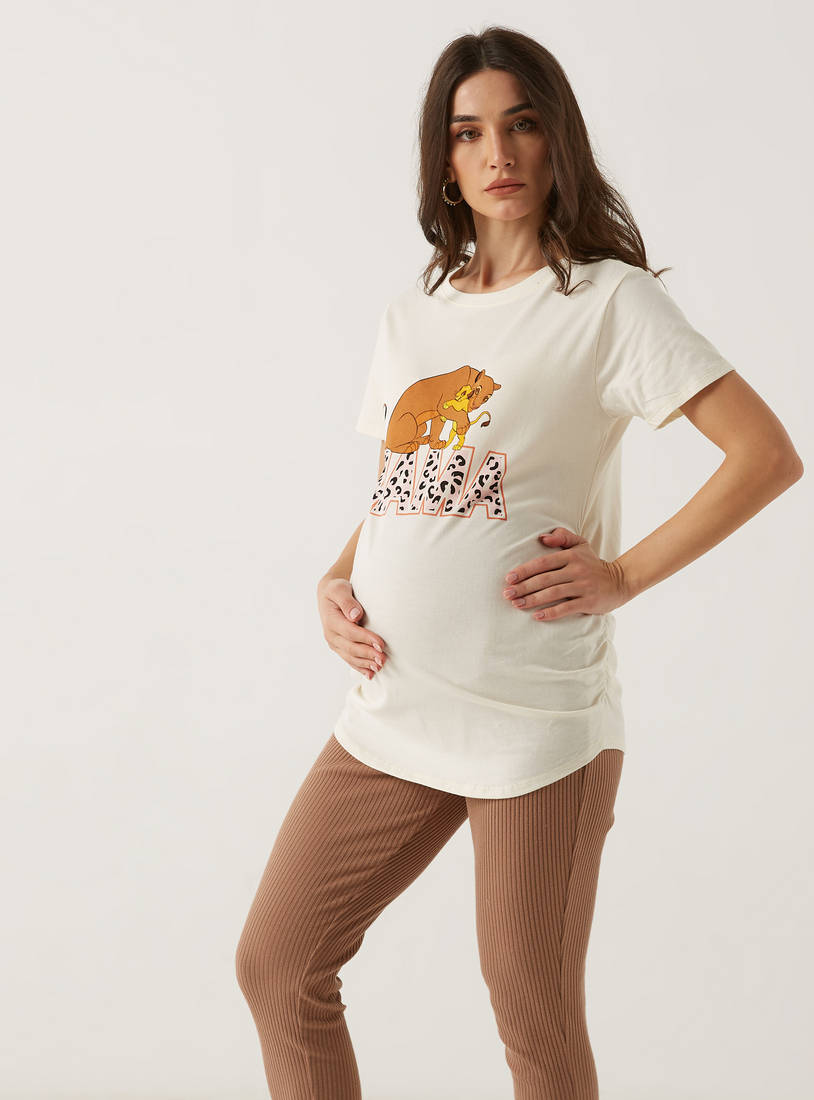 Lion King Print Maternity T-shirt with Round Neck and Short Sleeves-Tops & T-shirts-image-1