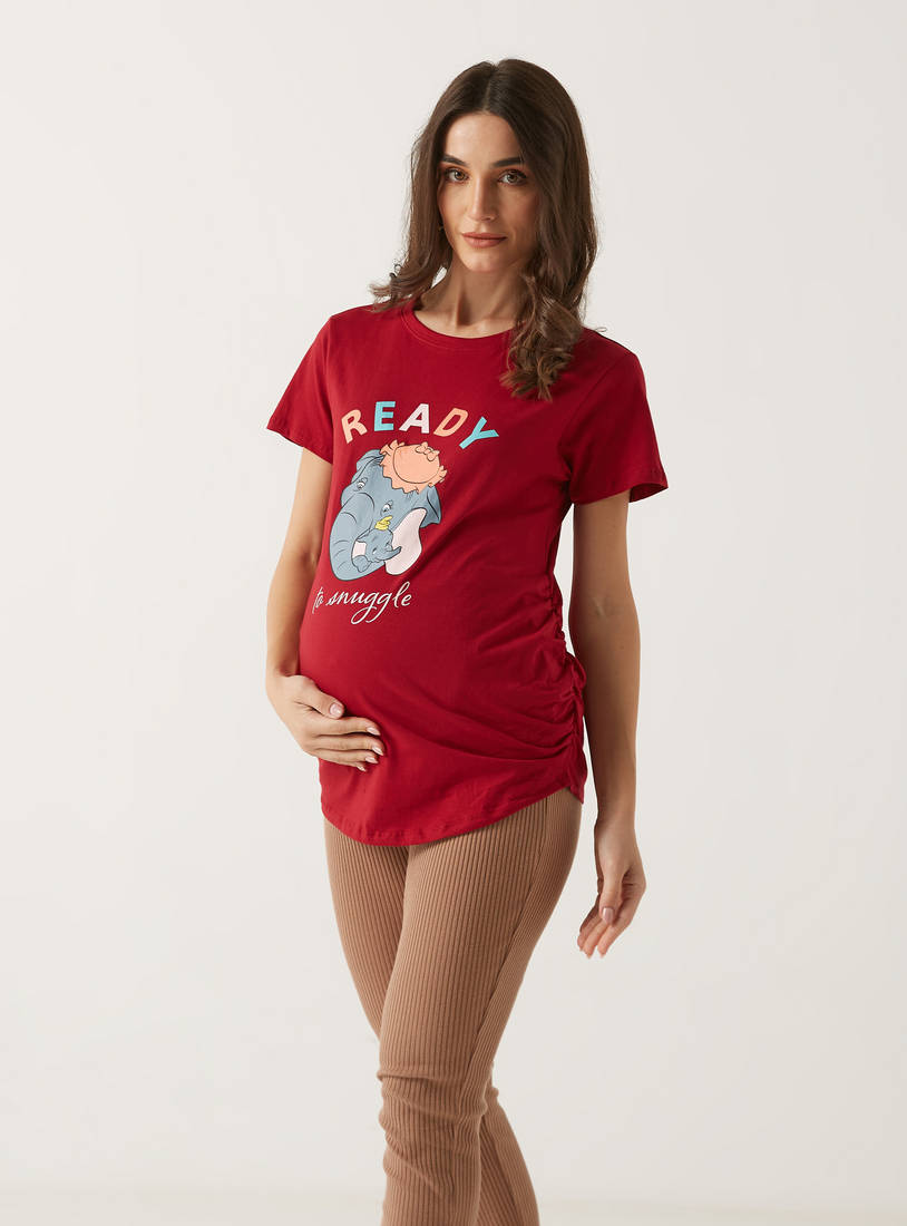 Dumbo Print Maternity T-shirt with Round Neck and Short Sleeves-Tops & T-shirts-image-1