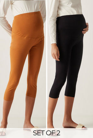 Set of 2 - Solid Maternity 3/4 Leggings with Elasticised Waistband