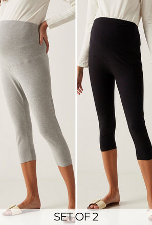 Set of 2 - Solid Maternity 3/4 Leggings with Elasticised Waistband