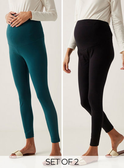 Pack of 2 - Plain Full Length Maternity Leggings-Jeans, Pants & Leggings-image-0
