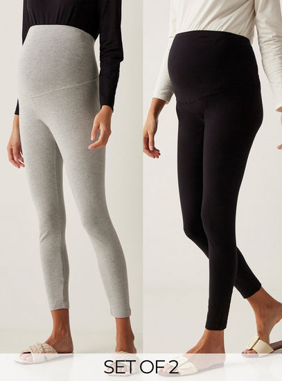 Set of 2 - Solid Full Length Maternity Leggings-Jeans, Pants & Leggings-image-0