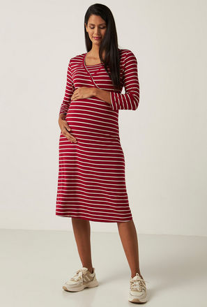 Striped Round Neck Dress with 3/4 Sleeves