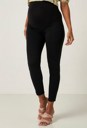 Solid Mid-Rise Maternity Leggings with Elasticated Waistband