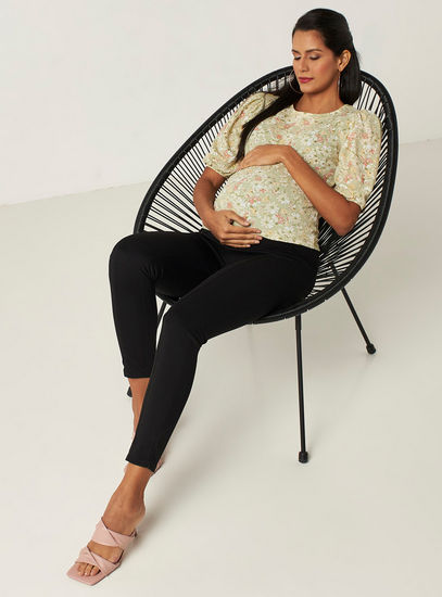 Solid Mid-Rise Maternity Leggings with Elasticated Waistband-Jeans, Pants & Leggings-image-1