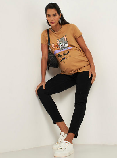 Tom and Jerry Print Maternity T-shirt with Round Neck and Short Sleeves-Tops & T-shirts-image-1