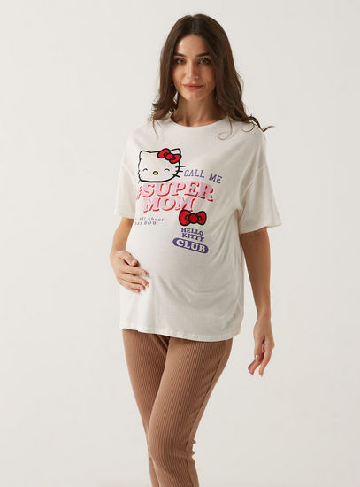 Hello Kitty Print Maternity T-shirt with Round Neck and Short Sleeves-Tops & T-shirts-image-1