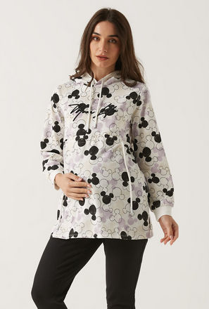 Mickey Mouse Print Maternity Sweatshirt with Hood and Long Sleeves