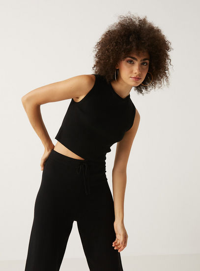 Solid Sleeveless Crop Top with Crew Neck