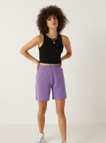 Ribbed Sleeveless Crop Top with Round Neck