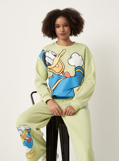 Donald Duck Print Crew Neck Sweatshirt with Long Sleeves
