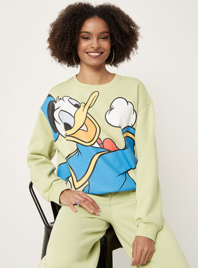 Donald Duck Print Crew Neck Sweatshirt with Long Sleeves