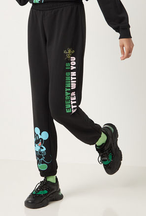 Mickey Mouse Print Joggers with Elasticised Waistband