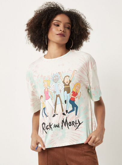 Rick and Morty Tie-Dye Print T-shirt with Crew Neck and Short Sleeves