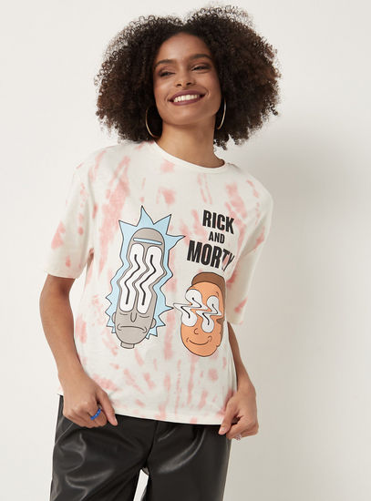 Rick and Morty Tie-Dye Print T-shirt with Round Neck and Short Sleeves
