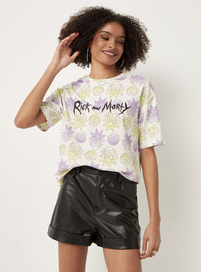 Rick and Morty Print T-shirt with Crew Neck and Short Sleeves