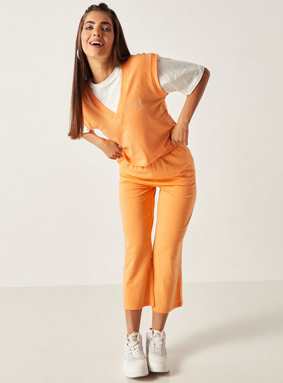Solid Tabard Cropped Boxy Top with V-neck
