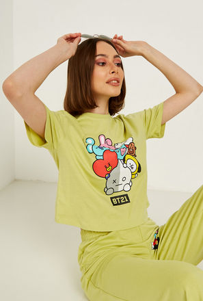 Printed Boxy T-shirt with Crew Neck and Short Sleeves