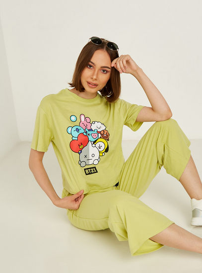 Printed Boxy T-shirt with Crew Neck and Short Sleeves