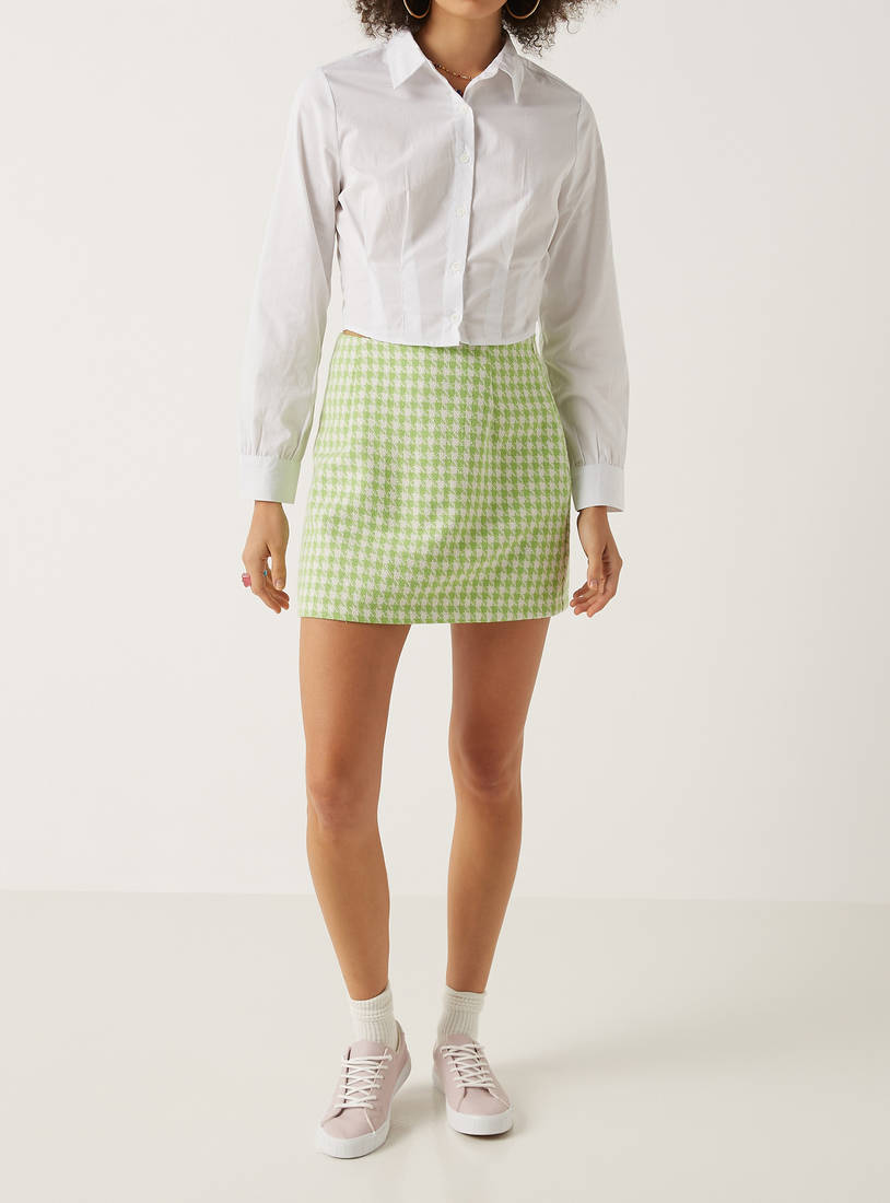 Houndstooth Textured Skirt with Zip Closure-Mini-image-1