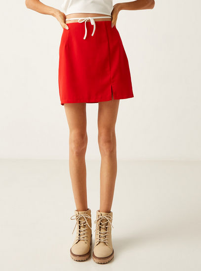 Solid Mini Skirt with Slit Detail