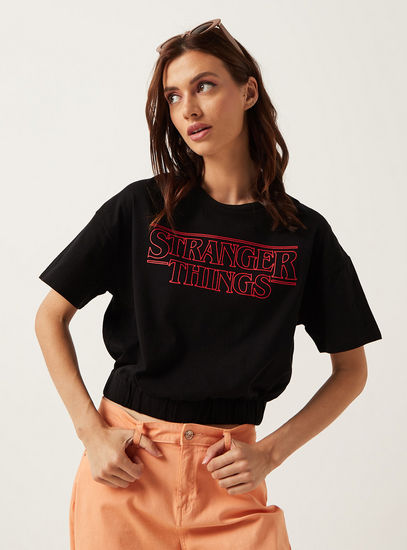 Stranger Things Print T-shirt with Short Sleeves and Elasticated Hem