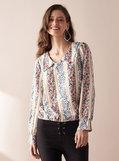 Floral Print Top with Collar and Long Sleeves