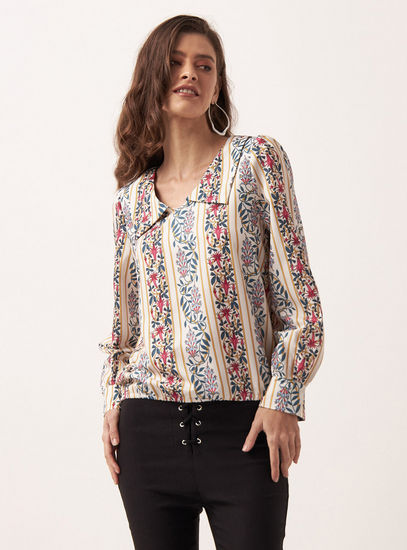Floral Print Top with Collar and Long Sleeves