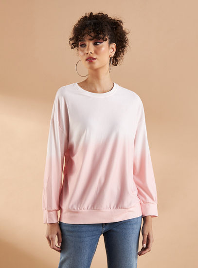Ombre Sweatshirt with Crew Neck and Long Sleeves