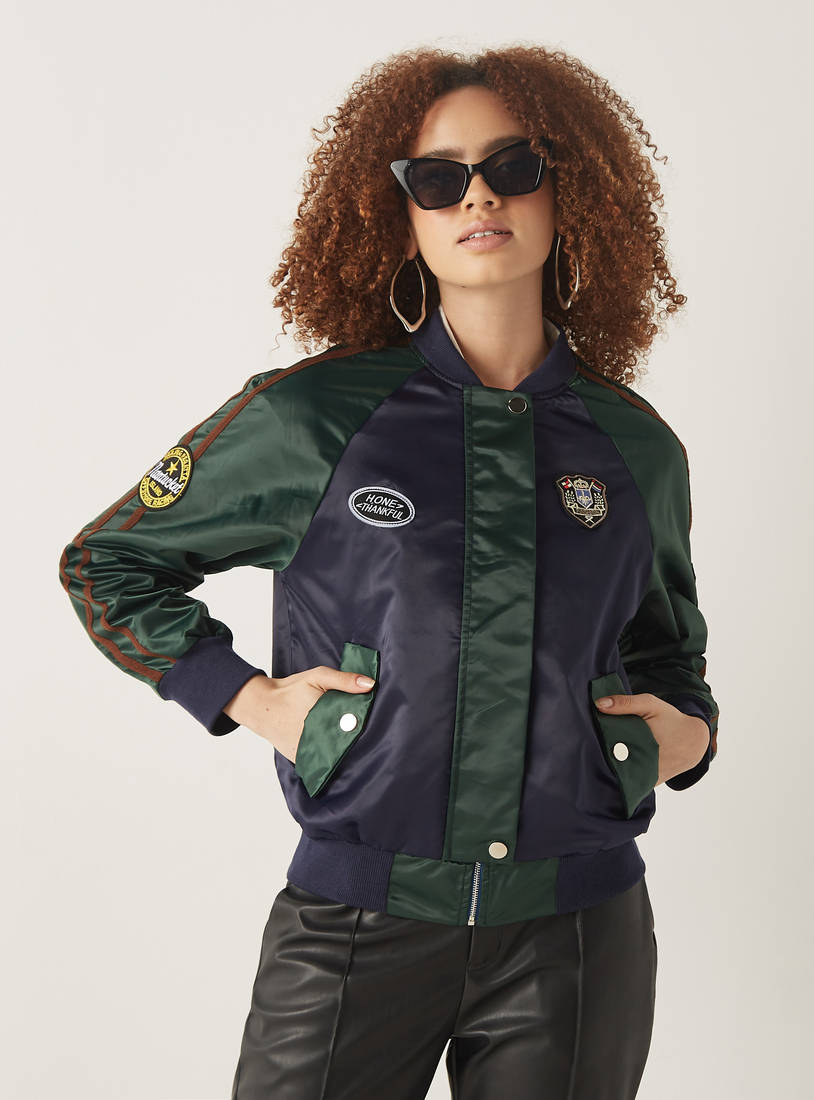 Patchwork Colourblock Jacket with Pockets and Button Closure-Jackets-image-1