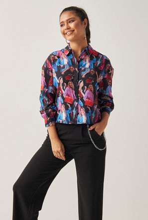 All-Over Printed Shirt with Long Sleeves and Button Closure