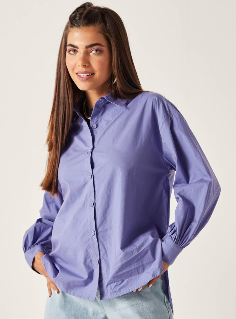 Plain Shirt with Long Sleeves and Button Closure-Shirts-image-1